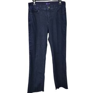 NYDJ Marilyn Straight Ankle Raw Hem Dark Wash Tummy Tuck Denim Jeans Size 8